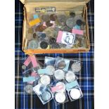 BOX WITH LARGE QUANTITY VARIOUS OLD COINS, USA SILVER DOLLAR, VARIOUS VICTORIAN SILVER COINS,