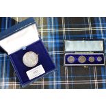 VICTORIAN SILVER COIN BROOCH & CASED SET OF VICTORIA MAUNDY COINS