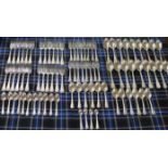 A GOOD 85 PIECE MATCHED STERLING SILVER DOUBLE STRUCK FLATWARE SET COMPRISING 24 DINNER FORKS, 16