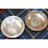 PAIR OF 3¾" DIAMETER CONTINENTAL 800 GRADE SILVER COIN INSET PIN DISHES
