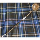 GEORGIAN SILVER COIN INSET LADLE WITH TWIST HORN HANDLE