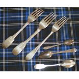 ASSORTED SILVER & PROVINCIAL SILVER CUTLERY WITH MAKERS / TOWNS INCLUDING PETER GILL OF ABERDEEN,