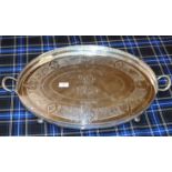 A LARGE EDWARDIAN STERLING PRESENTATION DOUBLE HANDLED GALLERY SERVING TRAY, WITH SHEFFIELD ASSAY