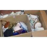 2 BOXES WITH MIXED CERAMICS, DINNER WARE, VASES, DISHES ETC