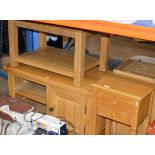 MODERN OAK TV UNIT, 2 MODERN OAK TABLES & PINE FINISHED CHEST