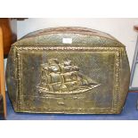 UNUSUAL BRASS COAL BOX WITH CURVED TOP