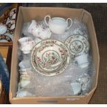 BOX WITH MIXED CERAMICS, VARIOUS TEA WARE, DISHES ETC