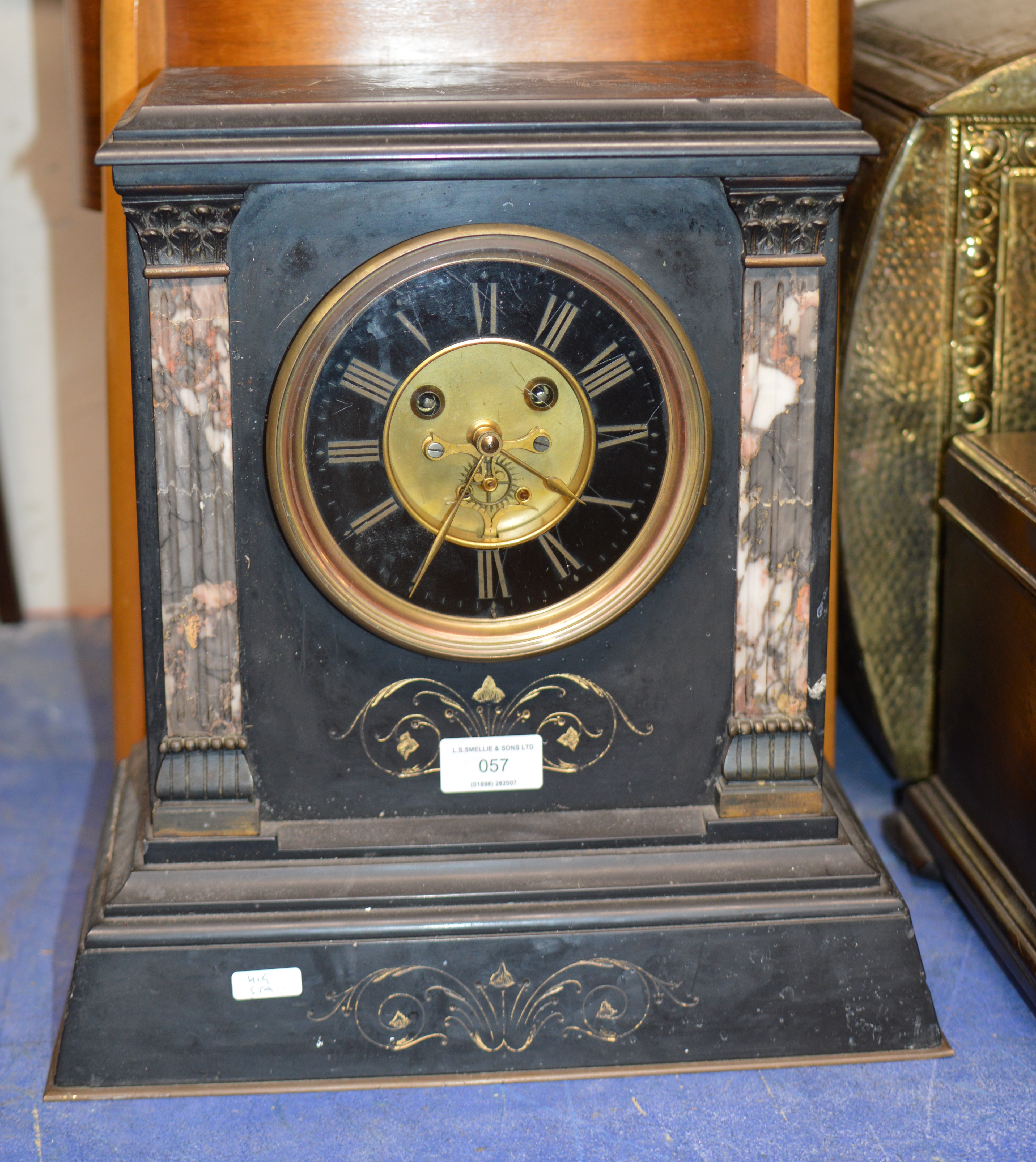 VICTORIAN SLATE & MARBLE STRIKING MANTLE CLOCK