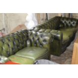 2 PIECE GREEN CHESTERFIELD GREEN LEATHER SUITE