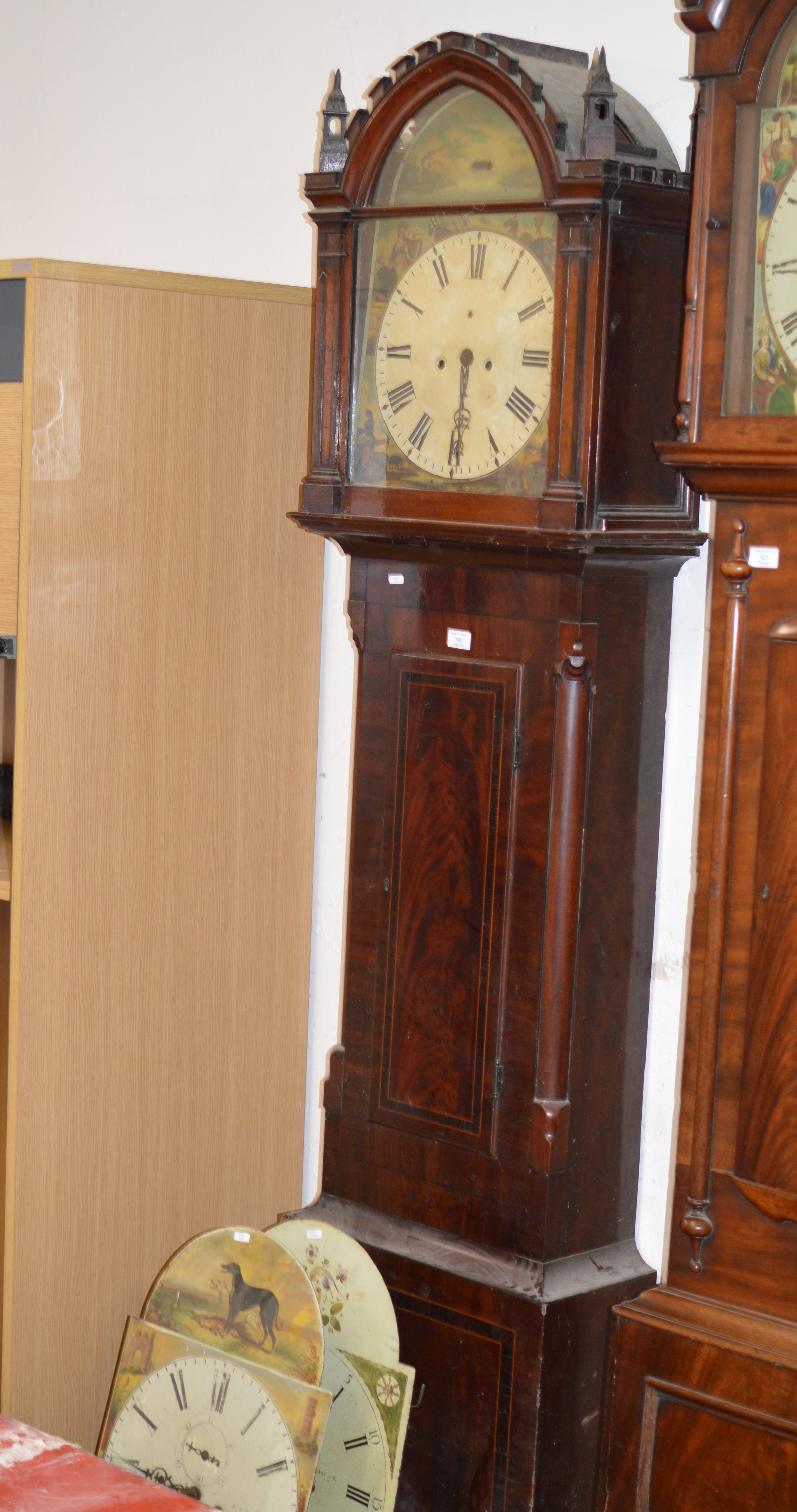 MAHOGANY CASED GRANDFATHER CLOCK WITH 2 ADDITIONAL GRANDFATHER CLOCK FACES