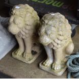 PAIR OF SEATED LION GARDEN ORNAMENTS