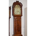 MAHOGANY CASED GRANDFATHER CLOCK WITH PAINTED FACE