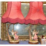 PAIR OF DECORATIVE FIGURINE TABLE LAMPS WITH SHADES