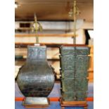 2 REPRODUCTION CHINESE HEAVY BRONZED TABLE LAMPS