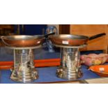 PAIR OF UNUSUAL SILVER PLATED BURNERS WITH COPPER PANS