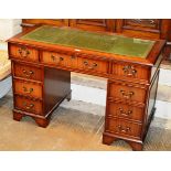 REPRODUCTION MAHOGANY DOUBLE PEDESTAL WRITING DESK WITH LEATHER TOP