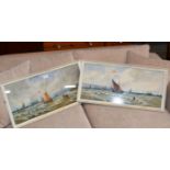 PAIR OF 11½" X 25" FRAMED WATERCOLOURS - SEASCAPES WITH VARIOUS BOATS, BY THOMAS BUSH HARDY, DATED