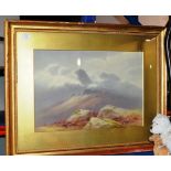 GILT FRAMED WATERCOLOUR - HIGHLAND LANDSCAPE SCENE, BY CHARLES E. BRITTAN