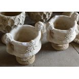 PAIR OF GRECIAN STYLE DOUBLE HANDLED GARDEN PLANTERS ON STANDS