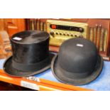 BOWLER HAT & TOP HAT, BOTH BY CARSWELL, GLASGOW