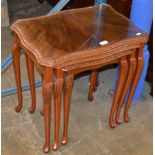 NEST OF 3 MAHOGANY TABLES WITH GLASS PRESERVES