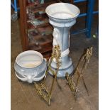 PLANTER WITH STAND & 2 GILT METAL EASEL STANDS