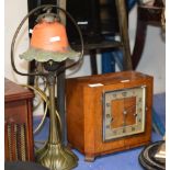 ART DECO STYLE CHIMING MANTLE CLOCK & ART NOUVEAU STYLE TABLE LAMP