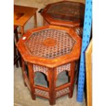 2 EASTERN BRASS INLAID OCCASIONAL TABLES WITH GLASS TOPS