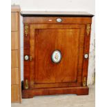 ORNATE FRENCH STYLE MAHOGANY SINGLE DOOR CABINET WITH PORCELAIN PANEL INSERTS