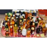 A TRAY WITH ASSORTED WHISKY & ALCOHOL MINIATURES