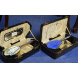 2 BOXED ART DECO STYLE GUILLOCHE ENAMEL BRUSH SETS