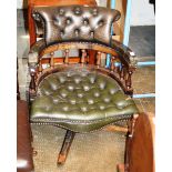 GREEN LEATHER CAPTAINS CHAIR