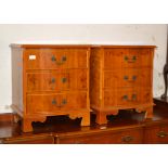 PAIR OF REPRODUCTION YEW WOOD 3 DRAWER BEDSIDE CHESTS