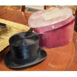 VINTAGE GENTS SILK TOP HAT BY FORSYTH BROTHERS OF MOTHERWELL, HAMILTON & WISHAW, WITH BOX