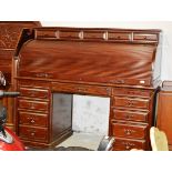 LARGE ORIENTAL MAHOGANY STAINED ROLL TOP DESK