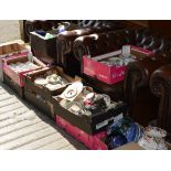 VARIOUS BOXES WITH LARGE QUANTITY MIXED CERAMICS, ASSORTED TEA WARE, DISHES, ORNAMENTS & GENERAL