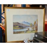 GILT FRAMED WATERCOLOUR - LANDSCAPE SCENE WITH SHEEP, BY TOM CAMPBELL