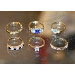 6 VARIOUS 9 CARAT GOLD DRESS STONE RINGS - APPROXIMATE COMBINED WEIGHT = 10.4 GRAMS