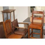 OAK CARVER CHAIR, 2 OCCASIONAL TABLES & RUSTIC STYLE BAR CHAIR