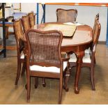 ORIENTAL STYLE MAHOGANY STAINED EXTENDING DINING TABLE WITH 8 CHAIRS