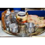 EP GALLERY TRAY WITH 4 PIECE PICQUOT WARE TEA SERVICE, CARLTON WARE DISH, NORITAKE VASE & SCOTTISH