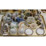 TRAY WITH VARIOUS LLADRO ORNAMENTS, DECORATIVE DISHES, DOG ORNAMENTS ETC, SOME WITH ORIGINAL BOXES