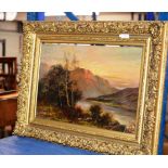 15½" X 22¼" GILT FRAMED OIL ON CANVAS - MOUNTAIN LANDSCAPE SCENE, SIGNED OWEN