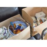 2 BOXES WITH GENERAL CERAMICS, TEA WARE, DINNER WARE, LARGE BLUE & WHITE BOWL ETC