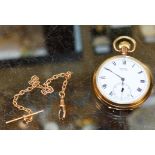 9 CARAT GOLD POCKET WATCH CHAIN - APPROXIMATE WEIGHT = 8.6 GRAMS & VERTEX GOLD PLATED POCKET WATCH