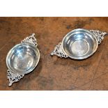 A PAIR OF SMALL ORNATE STERLING SILVER QUAICH'S, WITH LONDON ASSAY MARKS, DATE LETTERS FOR 1897 &