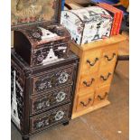 MODERN PINE 6 DRAWER UNIT, NOVELTY 3 DRAWER CHEST & 3 VARIOUS DECORATIVE BOXES