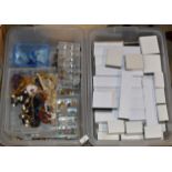 2 BOXES WITH ASSORTED COSTUME JEWELLERY, VARIOUS JEWELLERY MAKING BEADS, JEWELLERY BOXES ETC