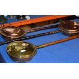 2 COPPER BED WARMING PANS & 1 BRASS BED WARMING PAN