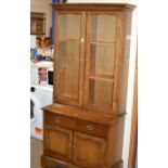 REPRODUCTION MAHOGANY DISPLAY CABINET WITH PRESS BENEATH